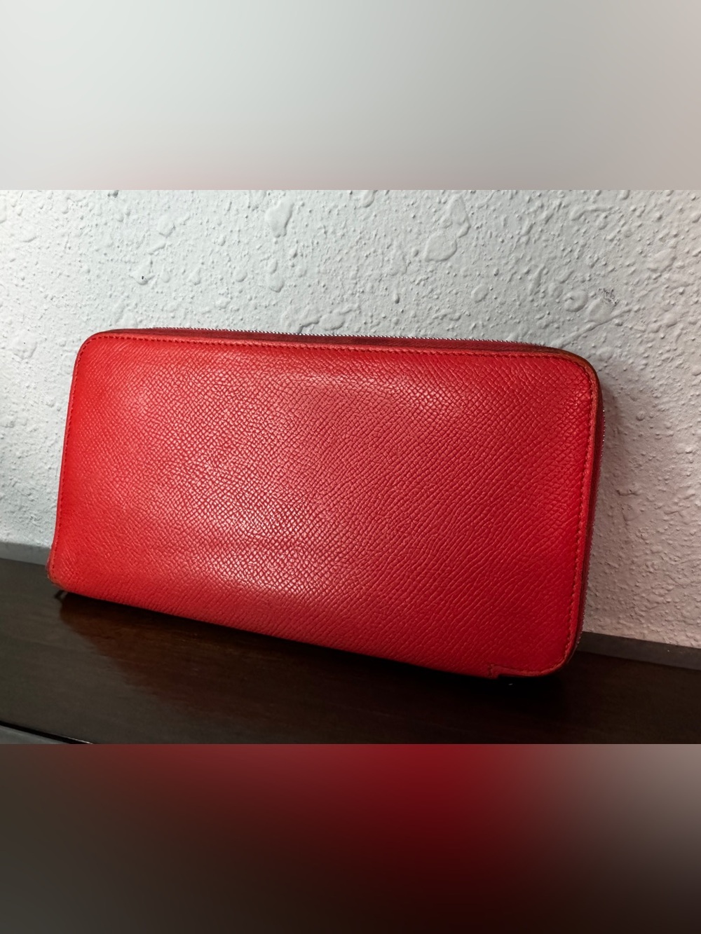 Hermes Red Textured Leather Zip Wallet
